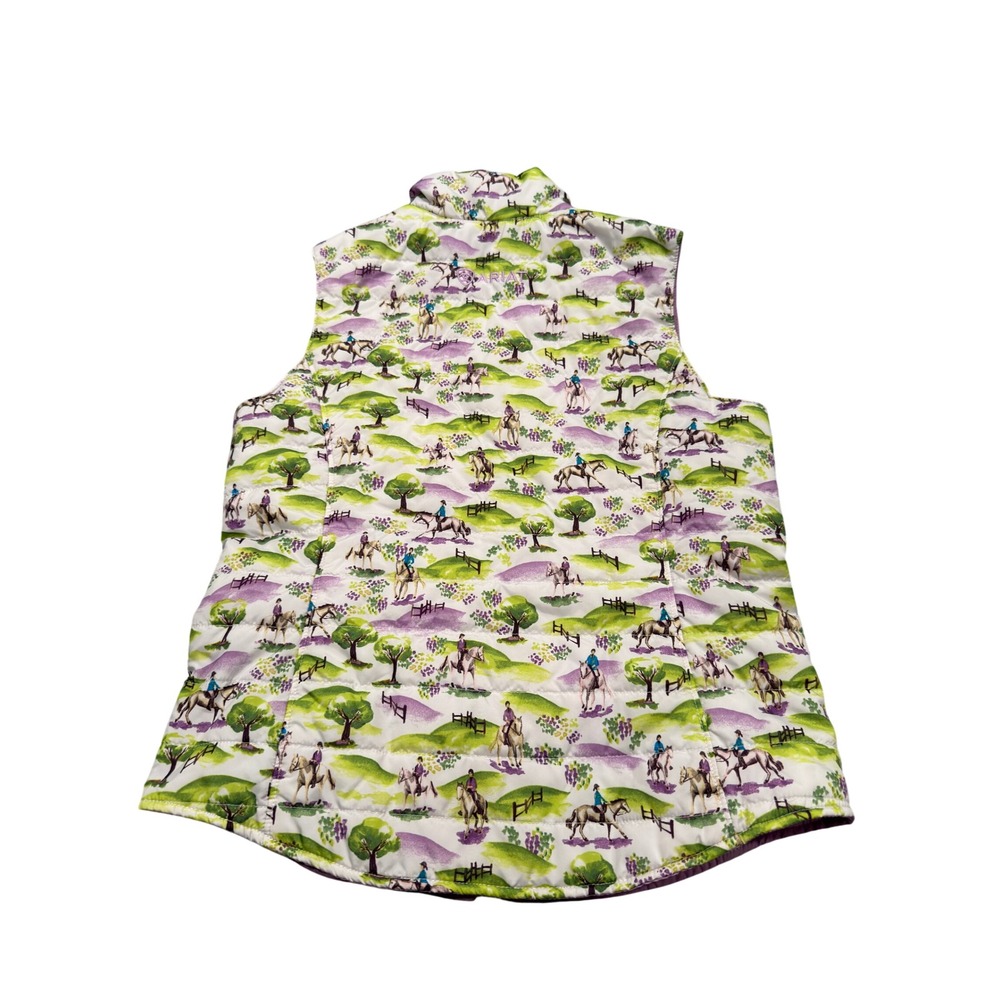 Ariat Girls Large Puffer Vest Purple Scenic Equestrian Horse Print Quilted Zip - Picture 4 of 9